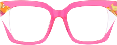 Clody Neon Pink Square Glasses with Wide Floral Arms